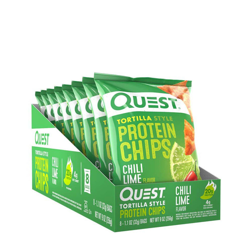 Quest Nutrition Tortilla Style Protein Chips  Chili Lime  Low Carb  Gluten Free  Baked  11 Ounce Pack of 8