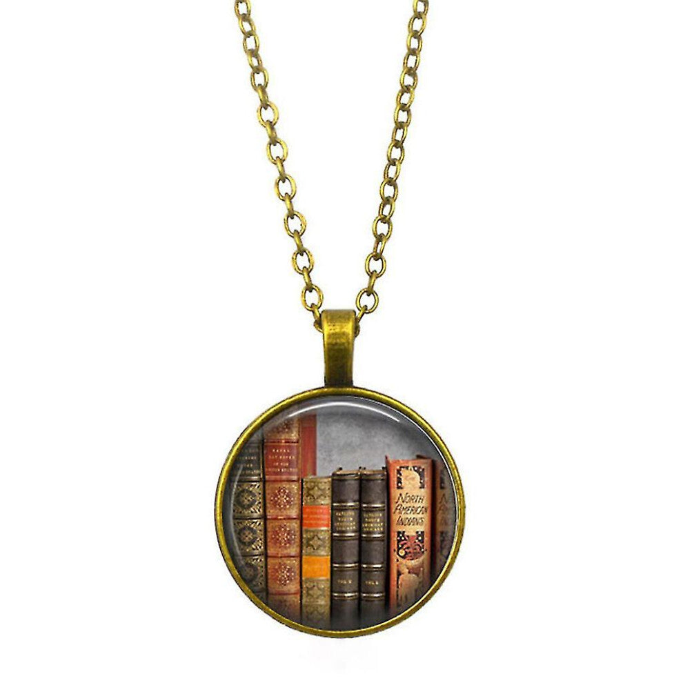 Vintage Library And Books Time Fashion Silver Necklace Pendant Jewelry