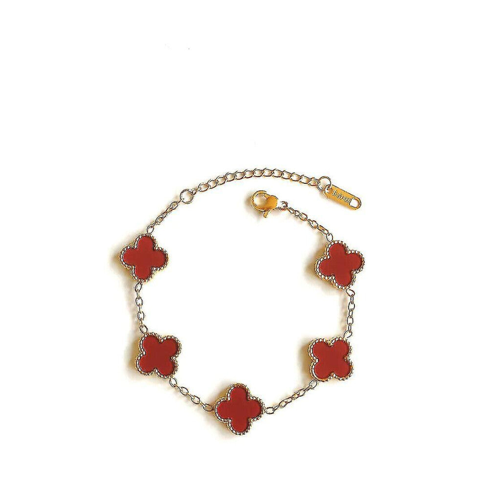 (Red) Four Leaf Clover- Bracelet 18k Gold Plated Stainlesssteel Doubleside Aftermarket-yyy
