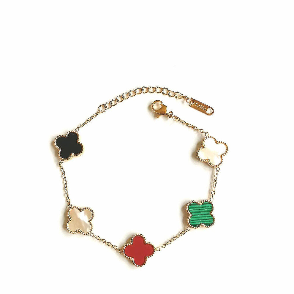 (multicoloured) Four Leaf Clover- Bracelet 18k Gold Plated Stainlesssteel Doubleside Aftermarket-yyy