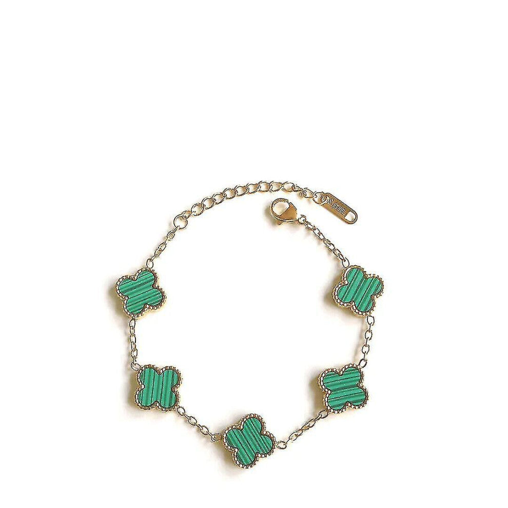 (green) Four Leaf Clover- Bracelet 18k Gold Plated Stainlesssteel Doubleside Aftermarket-yyy