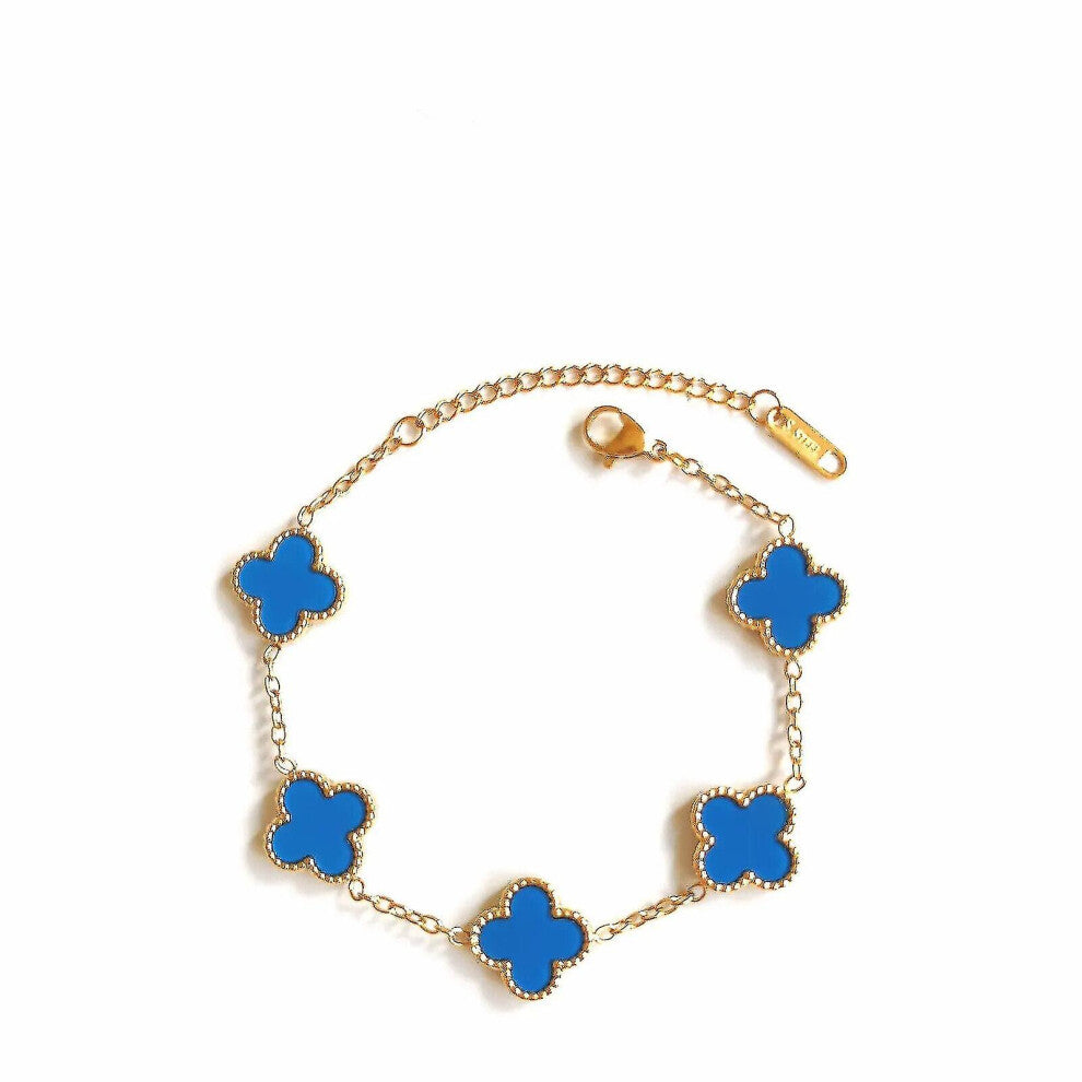 (blue) Four Leaf Clover- Bracelet 18k Gold Plated Stainlesssteel Doubleside Aftermarket-yyy