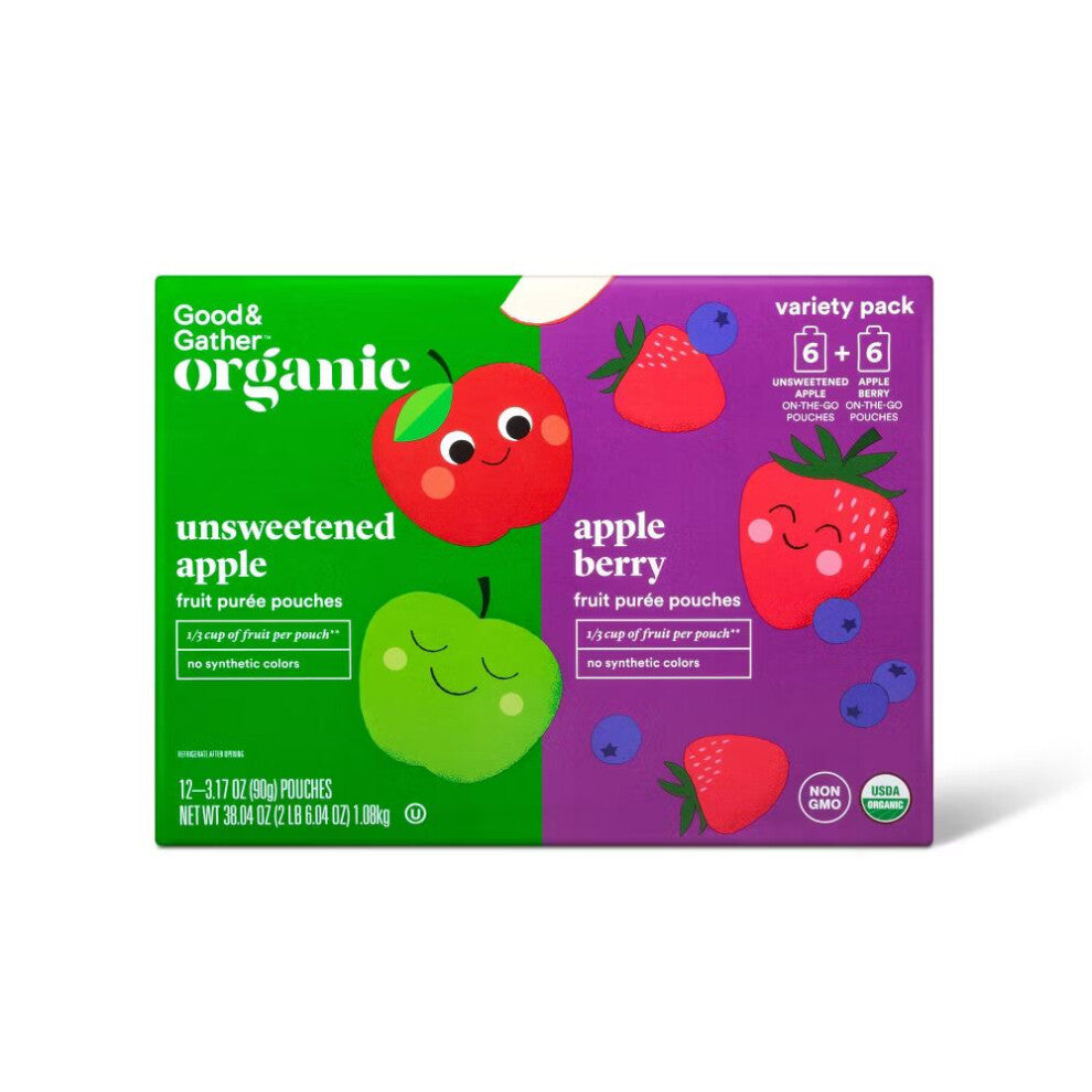 Good & Gather Organic Applesauce Pouches - Apple & Apple Berry 12ct