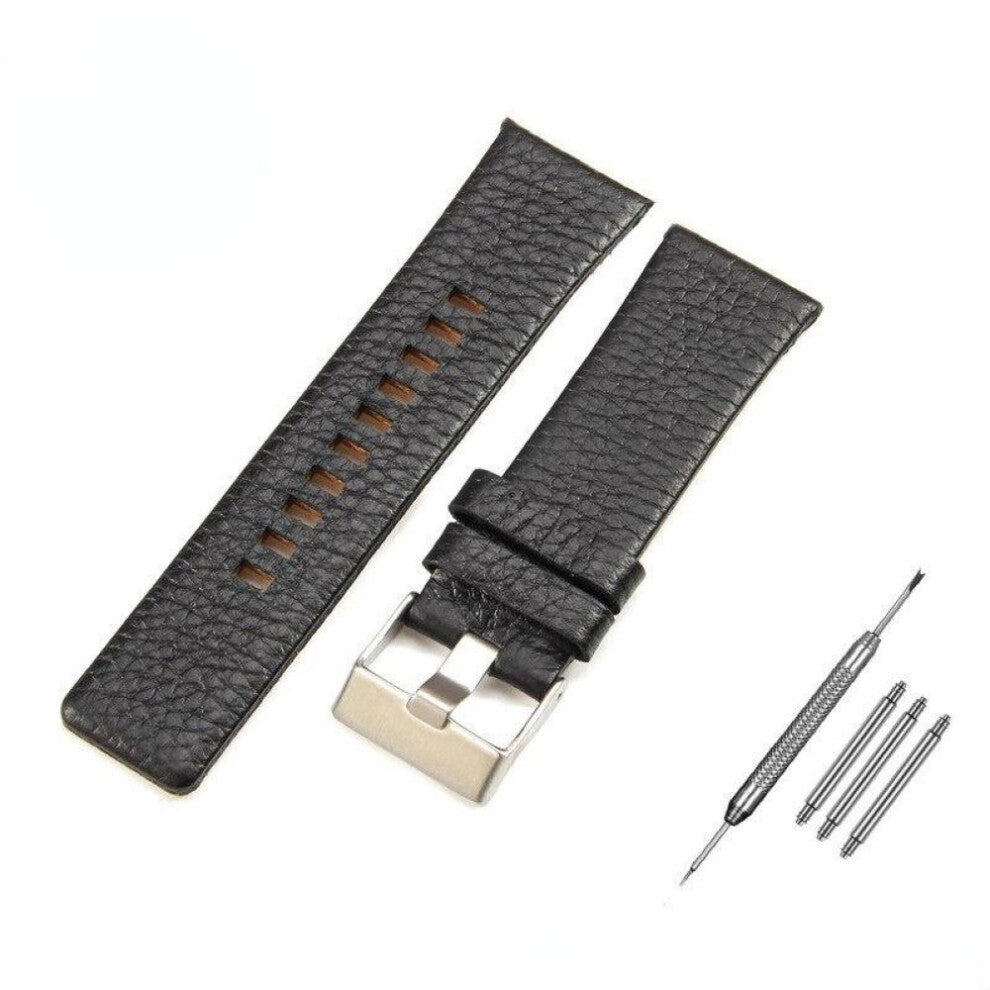 (Black, 22mm) Genuine Leather Strap For Diesel Watchband 30mm 28mm 24mm 26mm 22mm Litchi Grain Strap For Diesel DZ7256 DZ4344 DZ1657 DZ12 Bracelet
