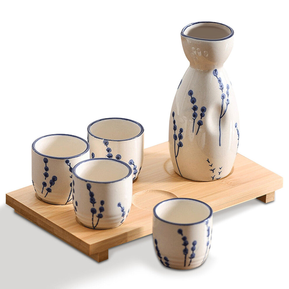 PUNNIO Ceramic Sake Set  5pcs Japanese Saki Set with 1 Sake Carafe 4 Sake Cups  Saki Cup Set as Gift for Sake Japanese WineHanz