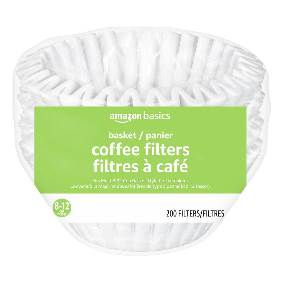 Amazon Basics Basket Coffee Filters for 8-12 Cup Coffee Makers  White  200 Count