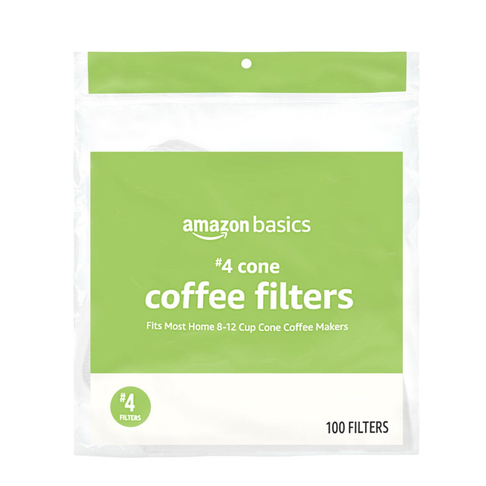 Amazon Basics Number 4 Cone Coffee Filters for 8-12 Cup Coffee Makers  White  100 Count