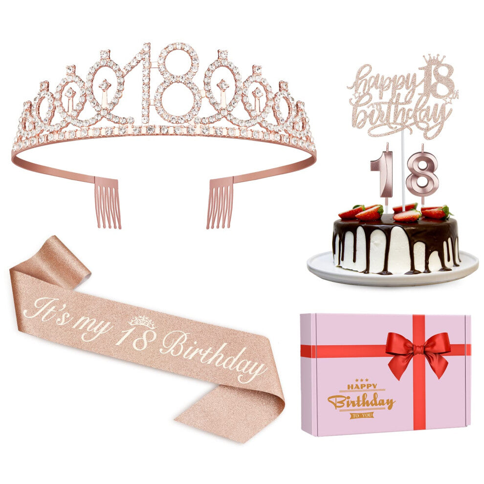 18th Birthday Decorations for Girls  Including 18th Birthday Sash  CrownTiara Candles Cake Toppers 18th Birthday Gifts for Gir