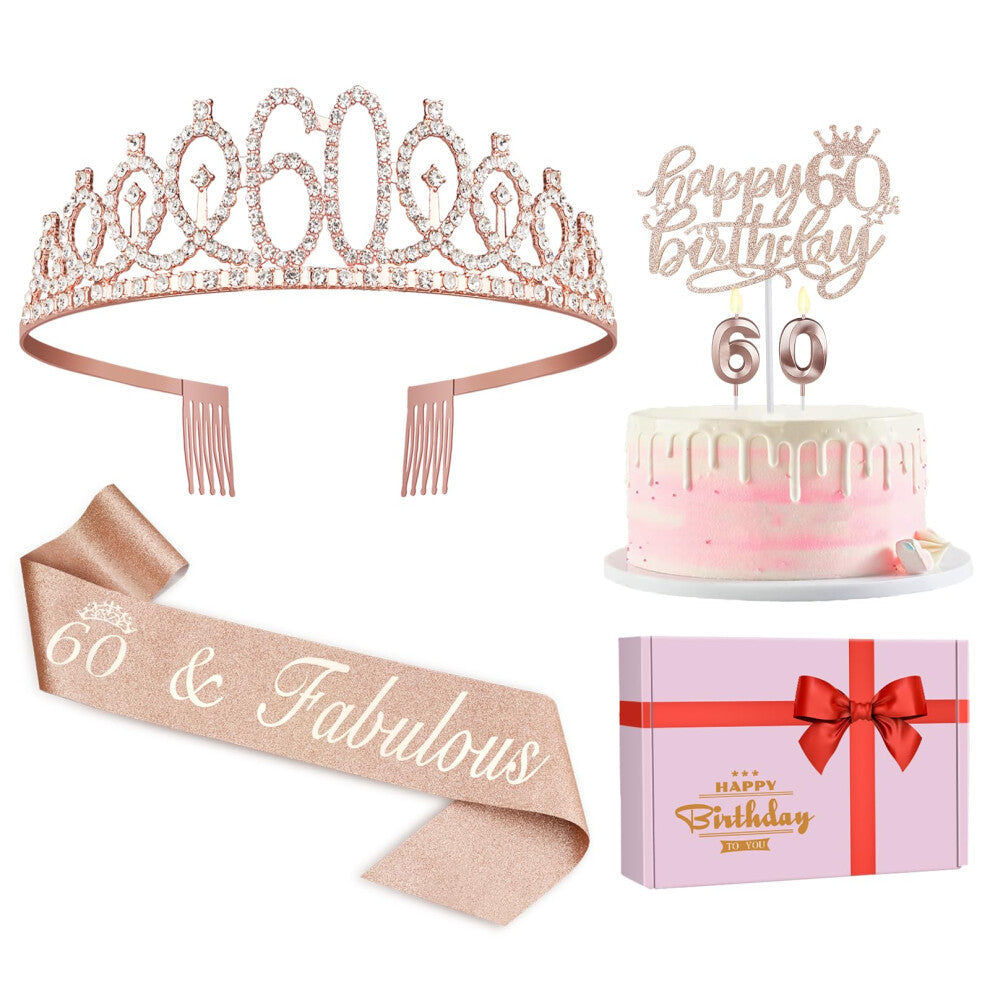 60th Birthday Decorations Women  Including 60th Birthday CrownTiara  Sash  Cake Topper and Candles  60th Birthday Gifts for Wom