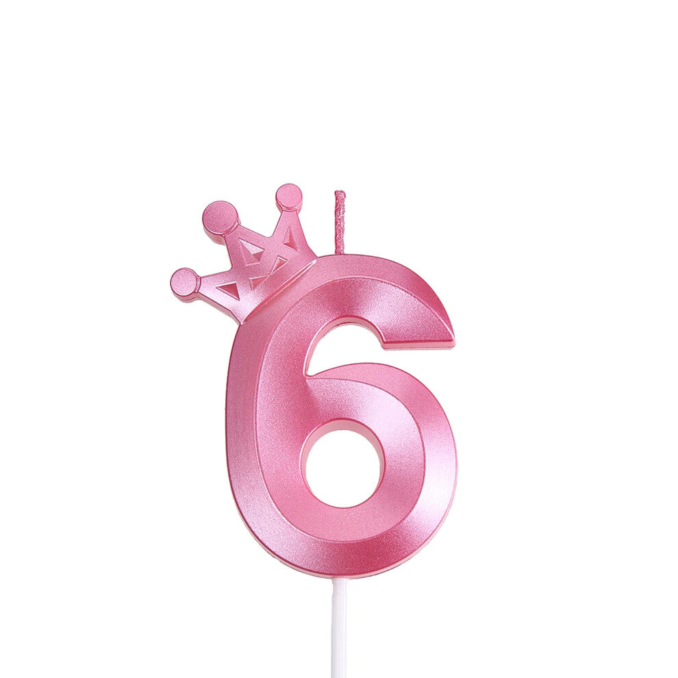 315 inch Pink 6 Birthday Candles 3D Crown Number 6 Cake Topper for Birthday Decorations