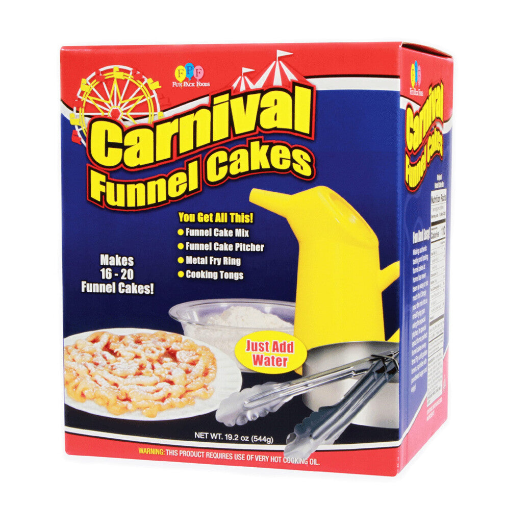 Fun Pack Foods  Carnival Funnel Cakes Deluxe Kit  Includes 2 Original Funnel Cake Mixes  Pitcher  Fry Ring  Cooking Tongs