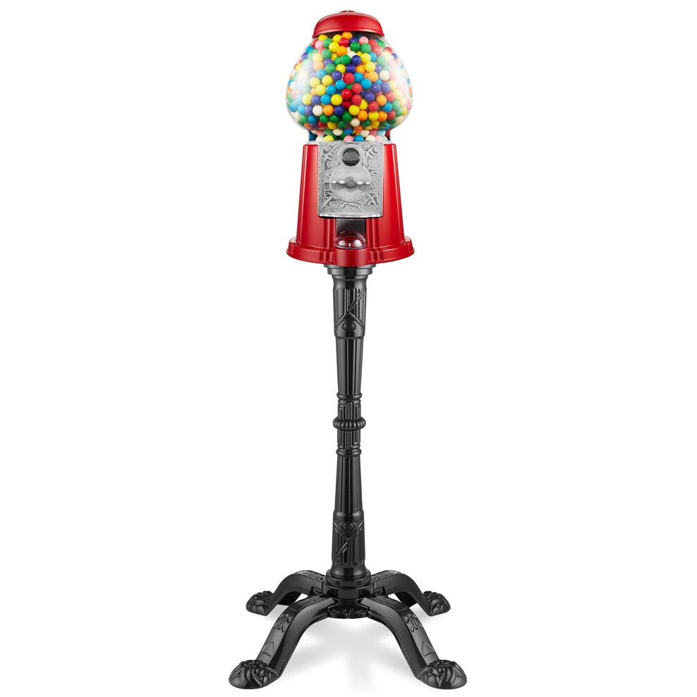 Olde Midway 15"""" Gumball Machine with Stand - Red  Vintage-Style Bubble Gum Candy Dispenser with Glass Globe and Metal Base