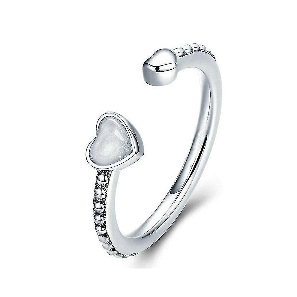 Eif Dock Silver Color White Enamel Heart Rings Adjustable Open Finger for Women Fashion Engagement Party Jewelry Gift
