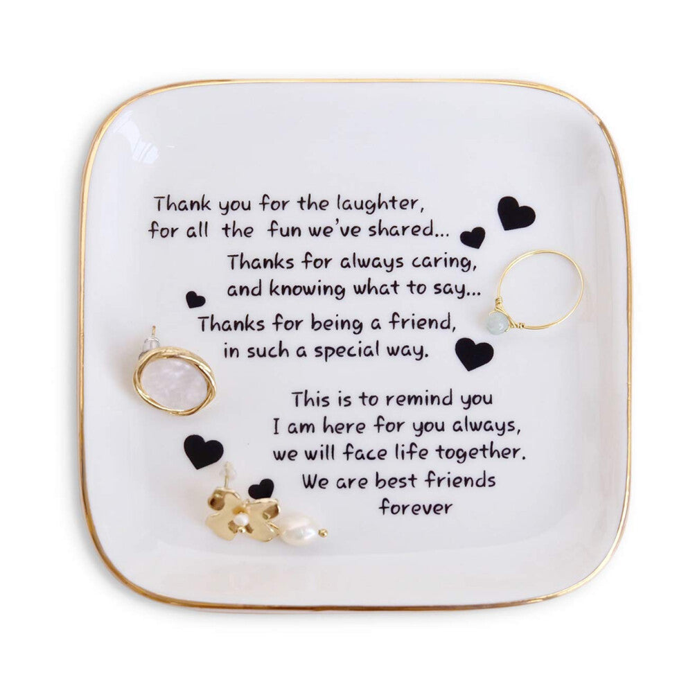 PUDDING CABIN Friend Gifts for Women Ring Dish with Friendship Quotes Trinket Dish Birthday Gifts for Women Retirement Unique Gifts For Women Friendsh