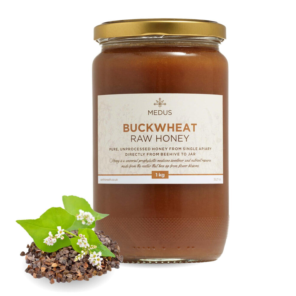 Buckwheat Honey 1 kg - Pure, Dark, Unpasteurised, Unfiltered Raw Honey - Natural Healthy Sweetener for Cooking, Tea, Coffee, Milk, Juice, Hot and Cold