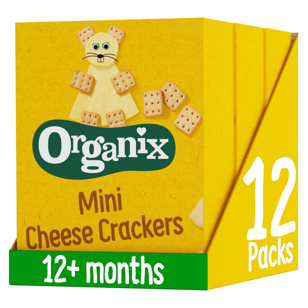 Mini Organic Cheese Crackers, Toddler Snack, 12+ Months, Multipack (4 x 20 g) (Pack of 3), Total 12 Packs