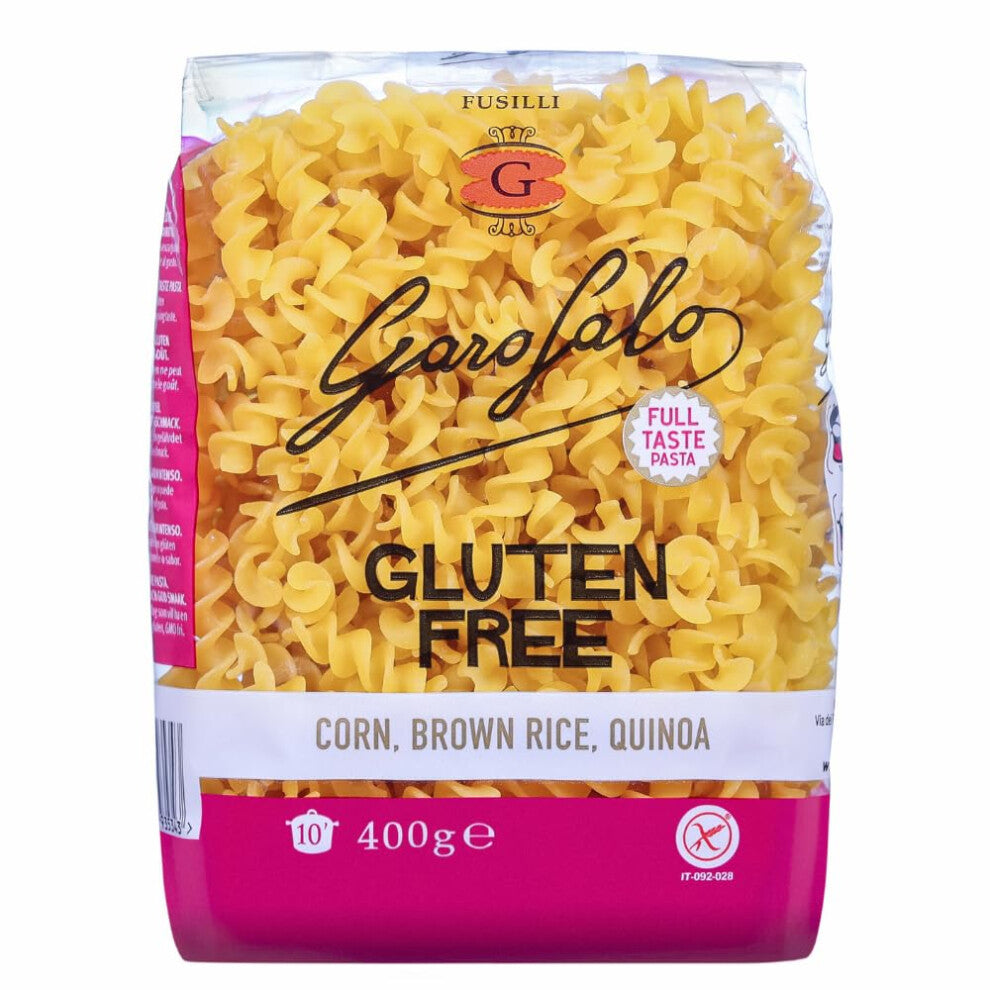 Gluten Free Fusilloni Italian Dried Pasta, 400g - Suitable for Coeliac and Vegan diets (Pack of 1)