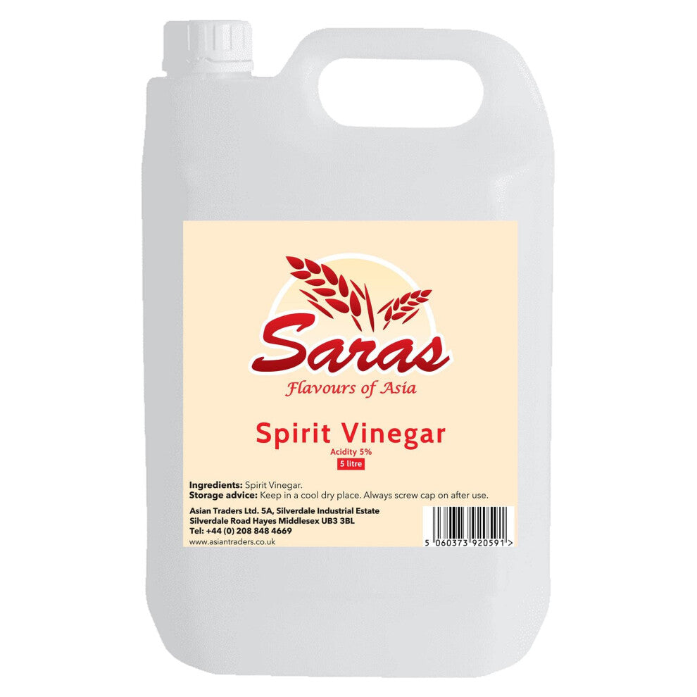Saras White Vinegar 5L for Cleaning, Pickling, Marinating & Cooking (5% Acidity) - Produced in The UK