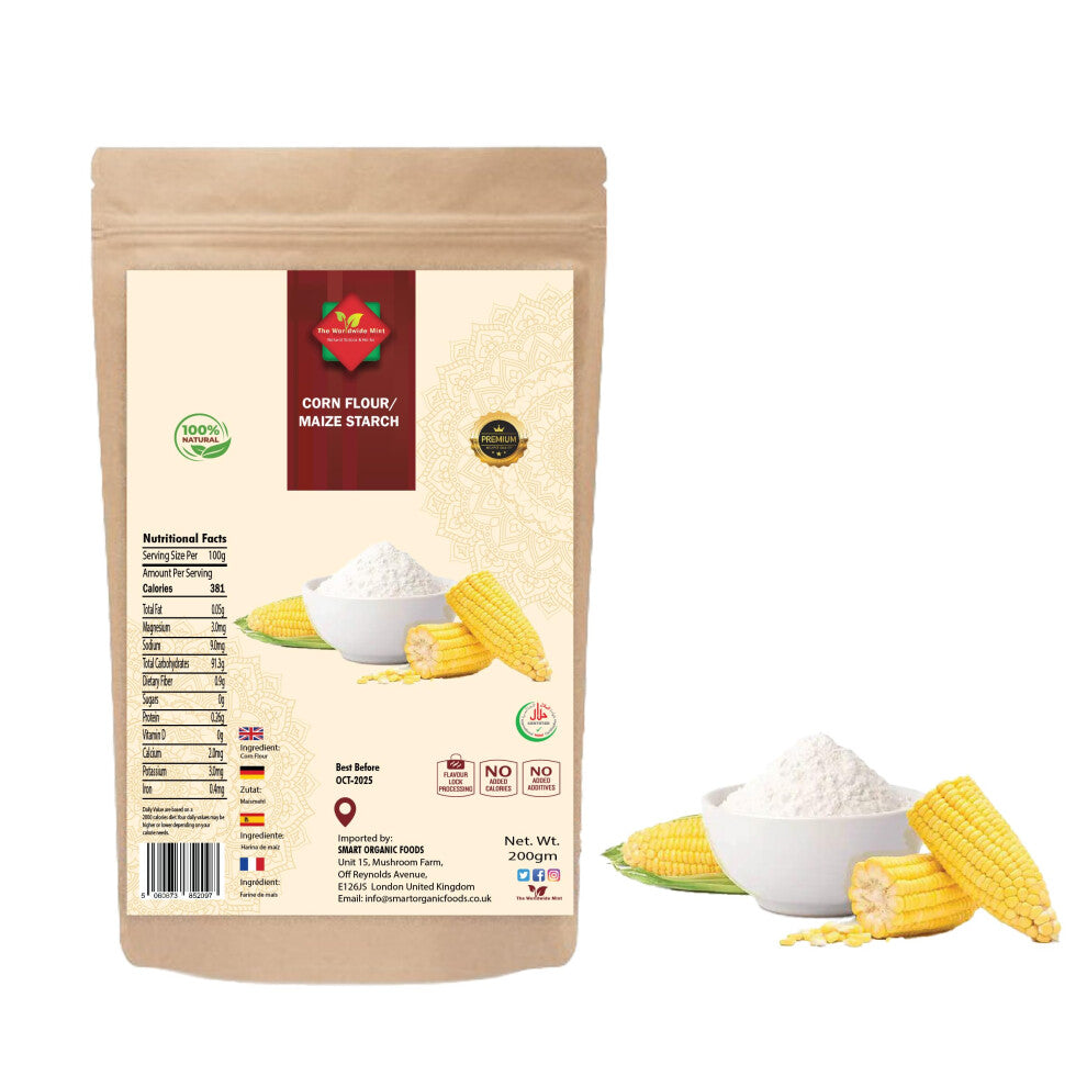 Corn Starch (200g - 7.05 oz) | Maize Starch | Best for Gravy sauce thickener | Non GMO | Vegan | No Preservatives Added | Supplied in Reusable Zip