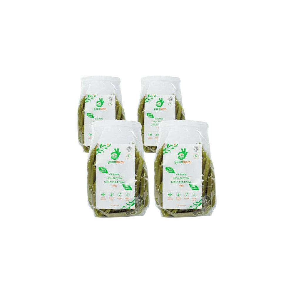 Organic Green Pea Penne Pasta 1 kg - High Protein & Fibre, Gluten-free, Vegan, Low calorie