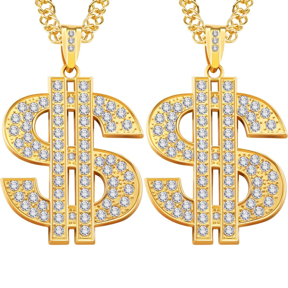 Tatuo 2 Pieces Plated Chain for Men with Dollar Sign Pendant Necklace  Hip Hop Dollar Necklace (Gold Trendy Style)