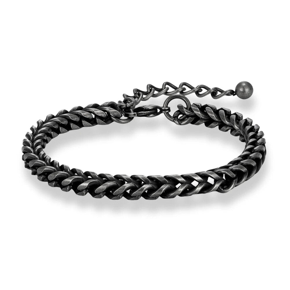(19CM, 6mm) Retro Oxidized 6MM Cuban Bracelet Punk Men Stainless Steel Biker Chain