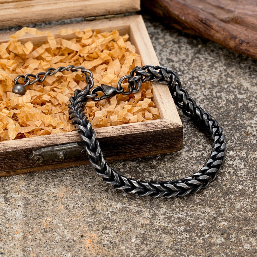 (17CM, With box) Retro Oxidized 6MM Cuban Bracelet Punk Men Stainless Steel Biker Chain