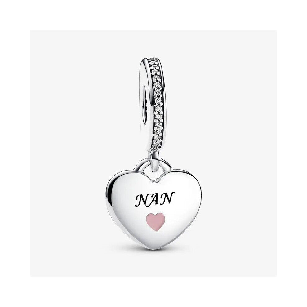 Pink heart Nan dangle charm for women bracelet S925 Sterling Silver - Christmas gift