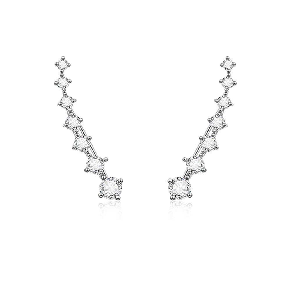 Reffeer 925 Sterling Silver 7 Crystals Ear Cuffs Earrings Climber Wraps for Women Crawler Earrings (A-Silver)
