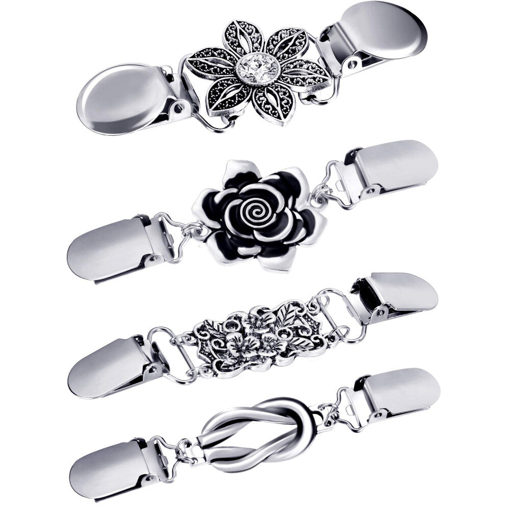 4 Pieces Vintage Sweater Shawl Clips Retro Cardigan Collar Clips Dress Shirt Brooch Clips for Women Wearing  4 Styles(Adorable Style)