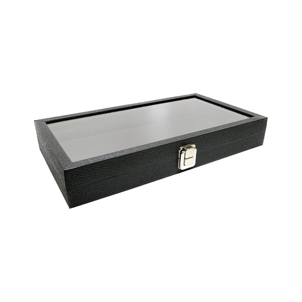 Novel Box Jewelry Display Case Black Leatherette 14.75x8.25x2.1 Large Glass Jewelry Box with Lid | Display Cases for Collectibles | Rock Collection Bo