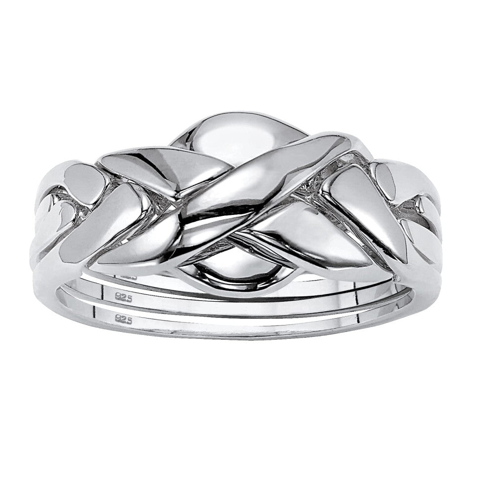 PalmBeach Yellow Gold-Plated or Platinum-Plated Sterling Silver Puzzle Ring Size 10