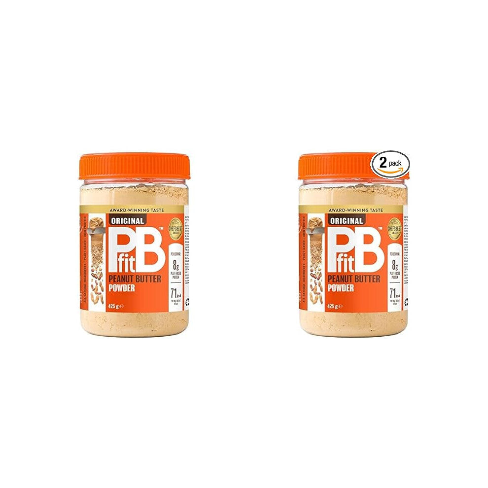 PBfit Peanut Butter Powder - 87% Less Fat, Natural Nut Butter Spread Powdered Peanut Butter from Real Roasted Pressed Peanuts 425g (Pack of 2)