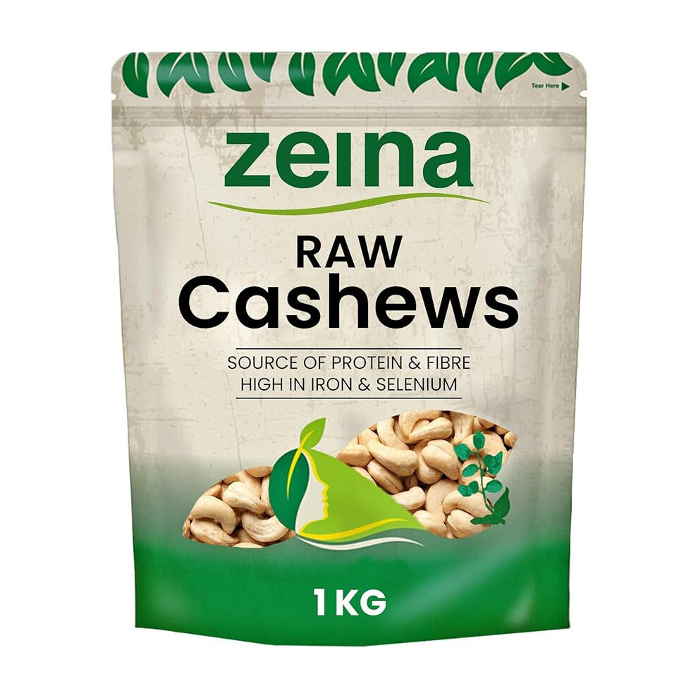 Zeina Cashew Nuts (Raw) with High Vitamin B6 and Iron (1Kg) Natural Fibre and Protein. A Fresh Healthy Snack Resealable Bag Peanut and Sesame Free