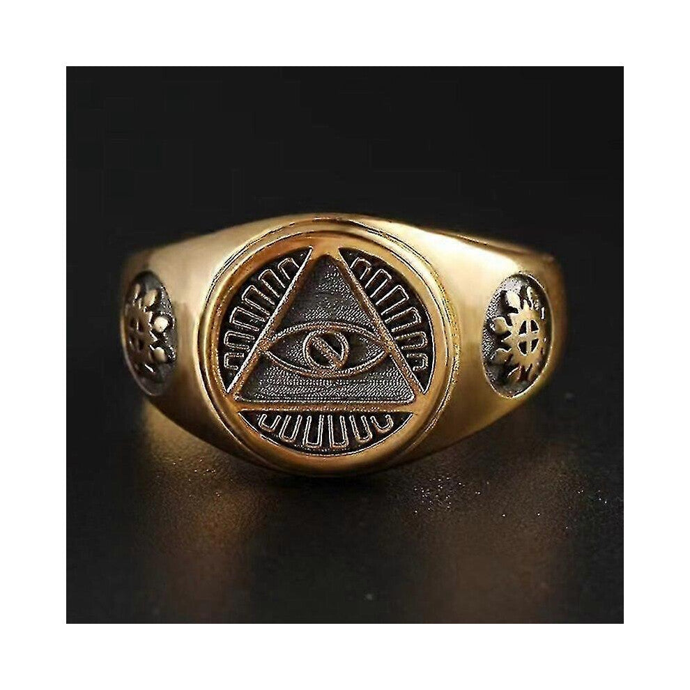 (8, Silver Ring) Vintage Men's Rings For Women Stainless Steel Gold Rings Illuminati Pyramid-eye Symbol Biker Ring Hip Hop Jewelry Size 8-13
