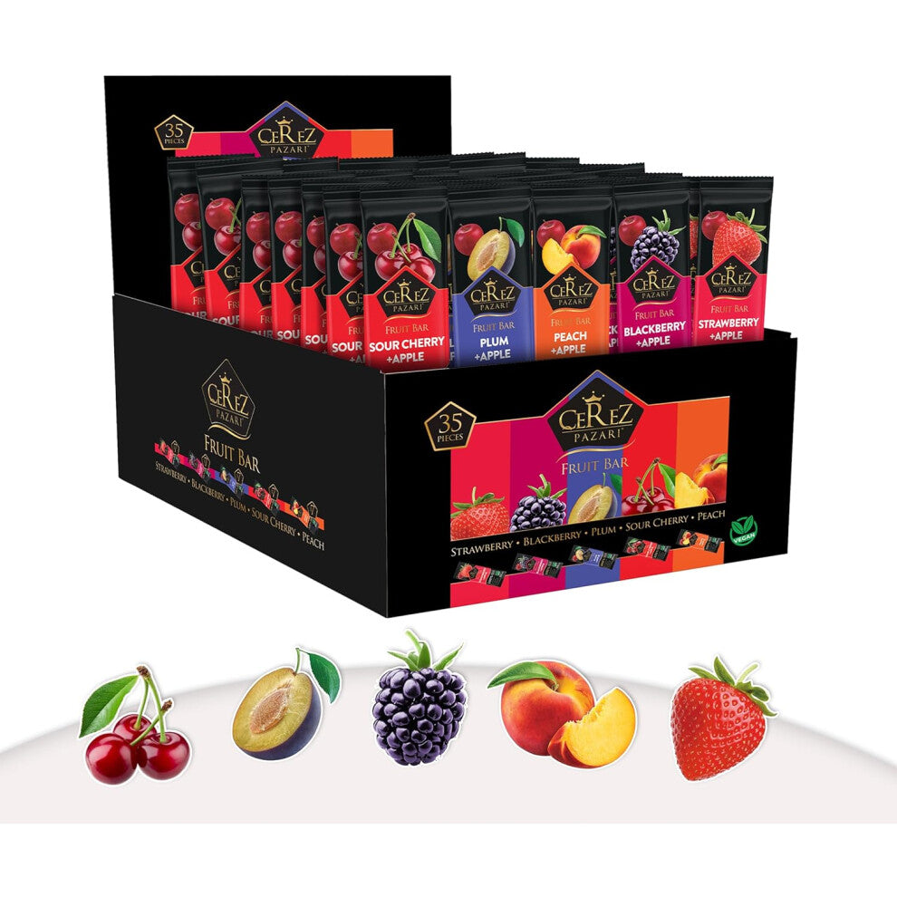 Cerez Pazari Dried Fruit Roll Ups 25g x 35 pack Snack Variety Kid Healthy Bulk Vegan Real Fruit Bars Strawberry Blackberry Plum Sour Cherry Peach
