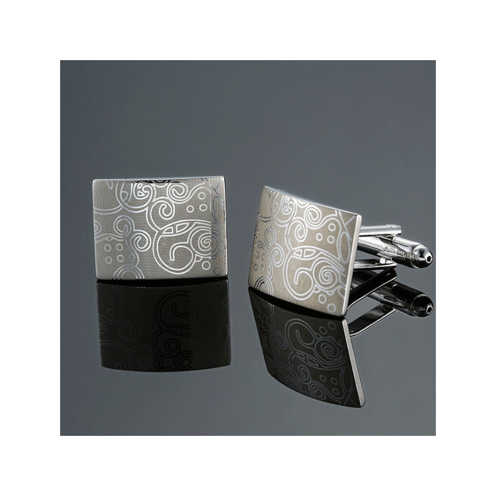 Men Clover Rose Pattern Cufflinks, Color: Silver Laser Flower