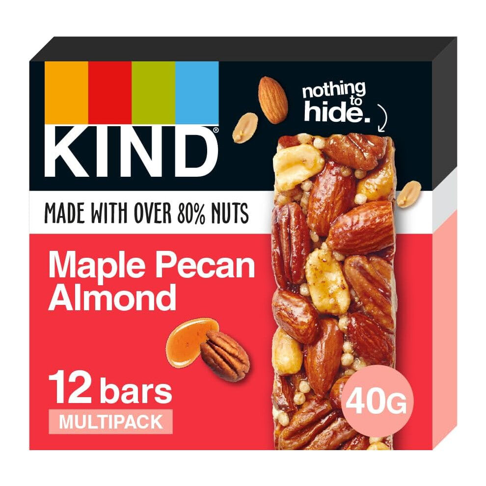 KIND Bars, Gluten Free Snack Bars, Maple Pecan Almond, High Fibre, Healthy Snack, No Artificial Colours, Flavours or Preservatives, Multipack 12 x 40g