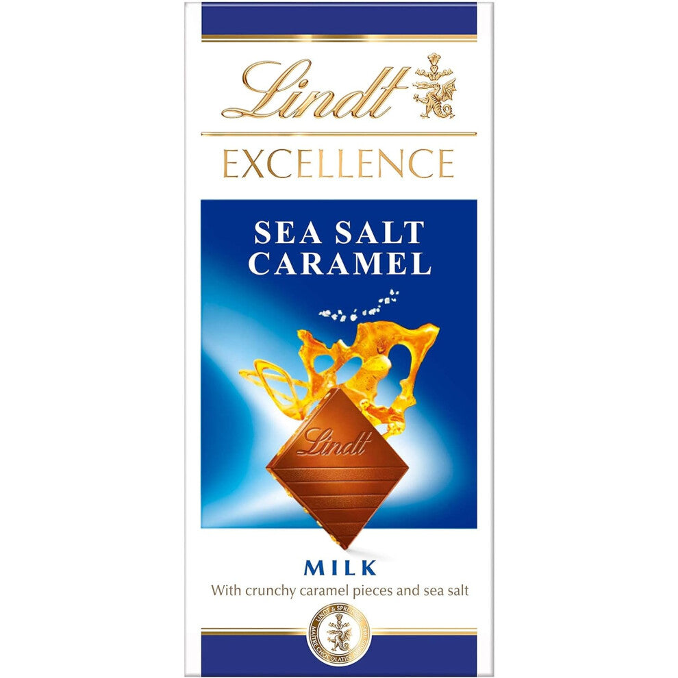 Lindt EXCELLENCE Milk Chocolate, Sea Salt & Caramel Bar, 100g (Pack of 10)