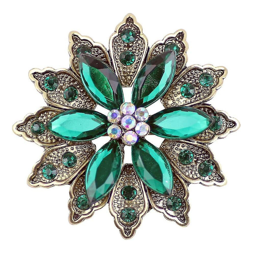 Green Vintage Created Crystal Brooches for Women Broomly Flower Brooch Pin-26g