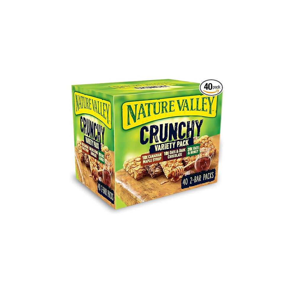 Nature Valley Crunchy Granola Bars Variety Pack (40 Bars) Cereal Bars - 100% Wholegrain Oats, No Artificial Flavours, Lactose Free, Vegetarian