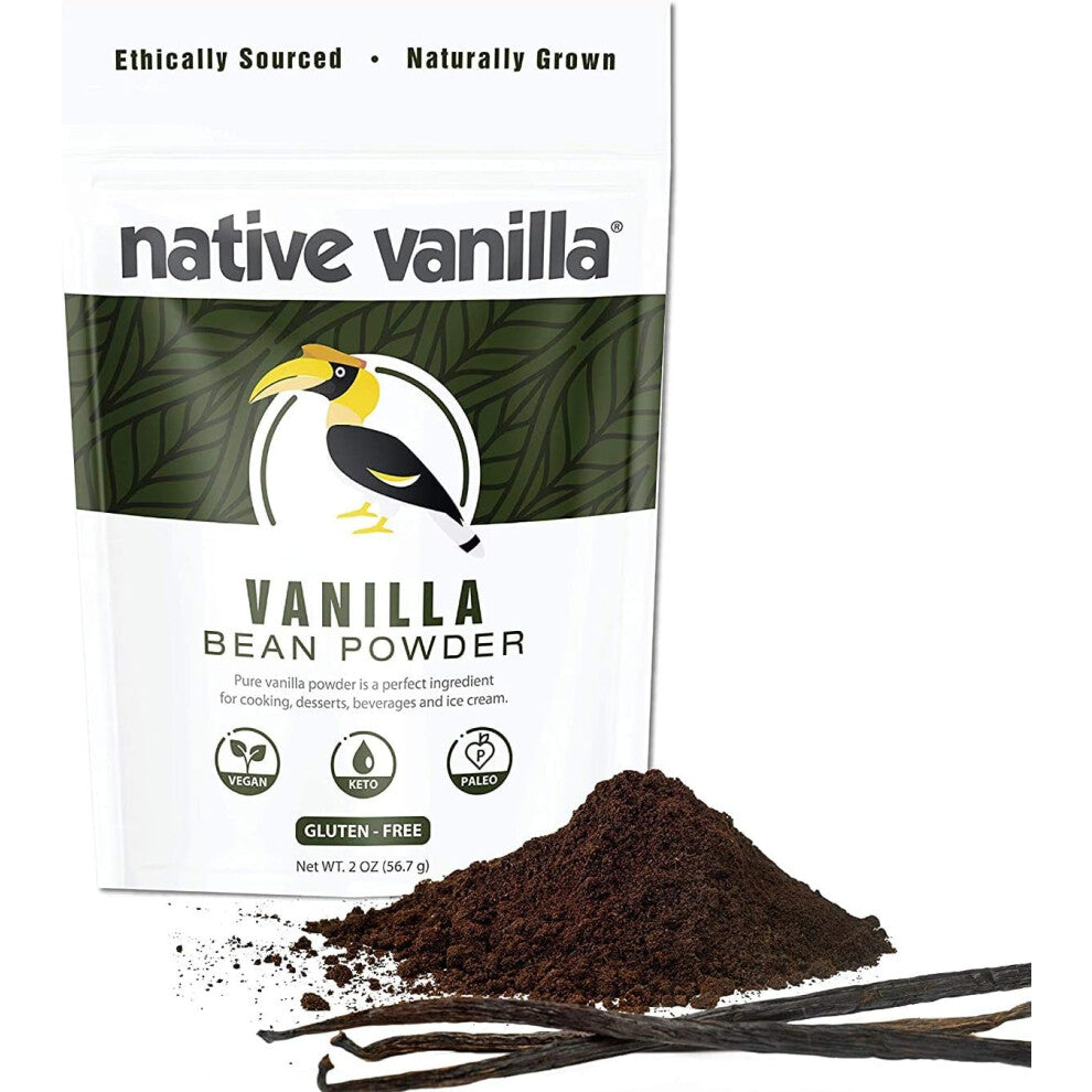 Native Vanilla - Premium Gourmet 100% Pure Ground Vanilla Bean Powder (56,7 g) - for Coffee, Baking, Ice Cream, Keto-Friendly