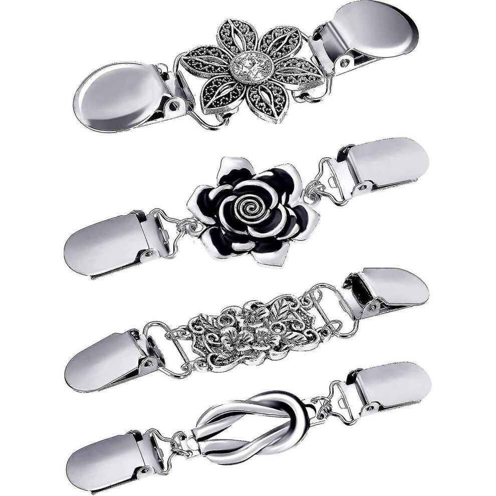 4 Pieces Vintage Sweater Shawl Clips Retro Cardigan Collar Clips Dress Shirt Brooch Clips for Women Girls Wearing