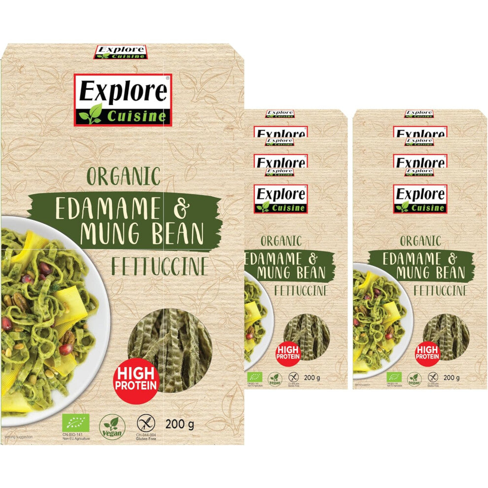 Explore Cuisine Edamame and Mung Bean Fettuccine Plant-based Vegan Pasta, High in Protein High in Fibre, Gluten Free, Easy to Cook 6 Pack - 6 x 200g