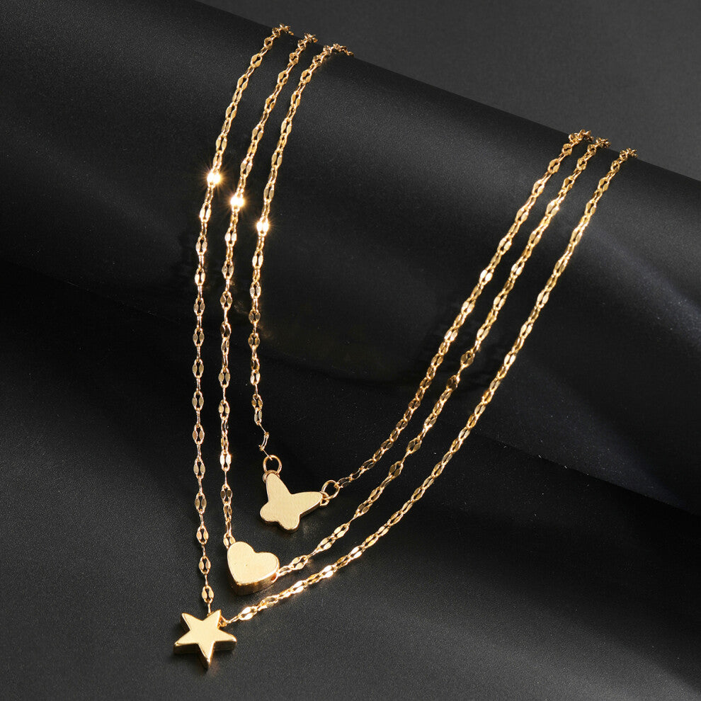 (AY6205801HB) 3 Pcs Multi-Layer Gold Color Necklace Set For Woman Elegant Chokers Retro Neck Chain