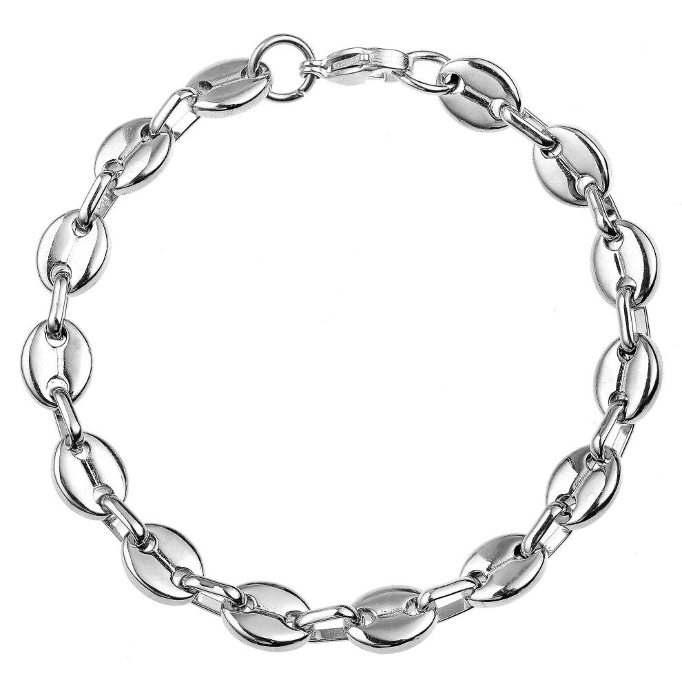 Bijoux -bracelet Gourmette Avec Chaine De Maille Grain Cafe Acier Inoxydable 316l 11mm (argent, Acier Chirurgical 316l)