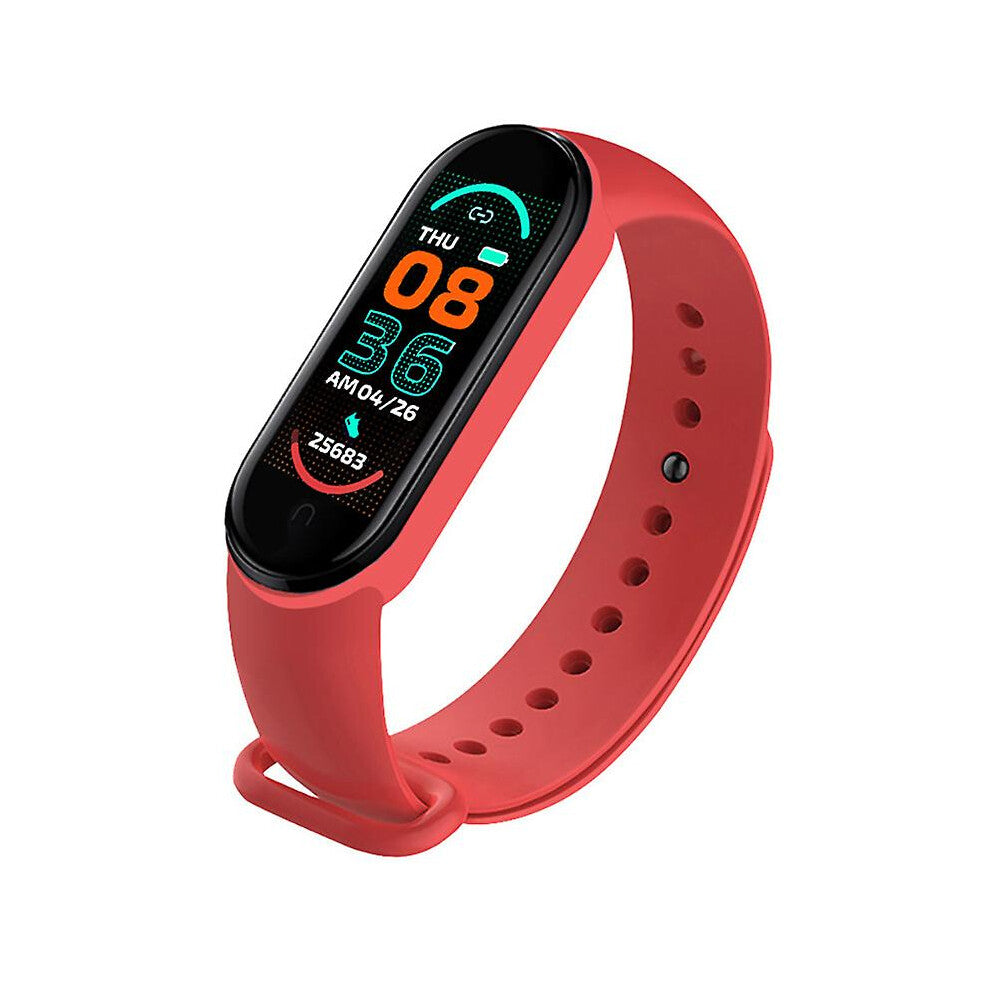 (Red) Smart Bracelet Multi-function Heart Rate Blood Pressure Monitor Step Music Sleep Monitoring M6 Smart Fitness Sports Watch