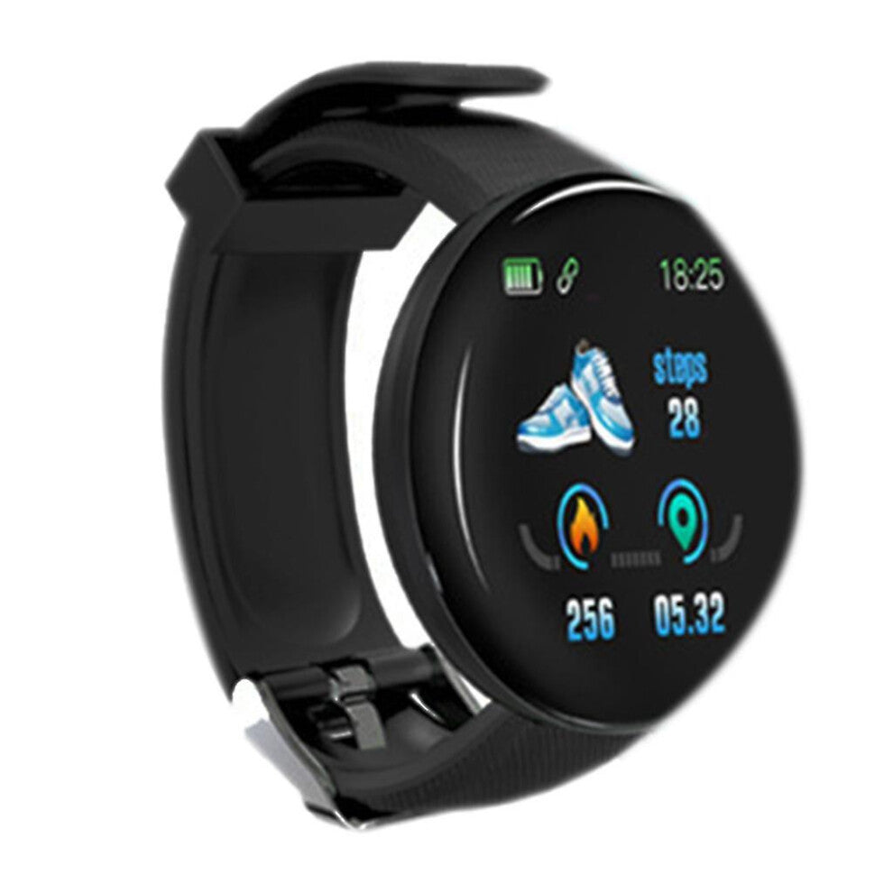 (Black) D18 Round Screen For Smart Bracelet Color Screen Sleep Monitoring Waterproof