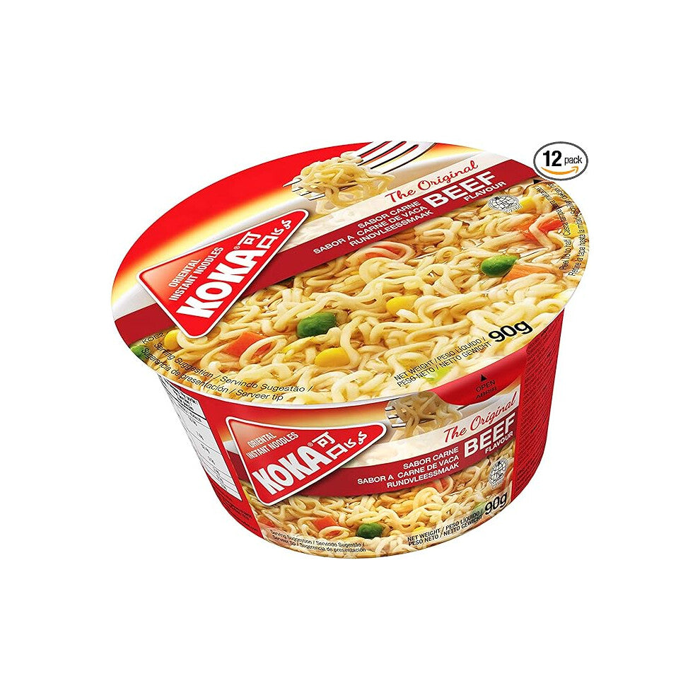 Koka Noodles Original Beef Flavour Oriental Style Instant Noodles 12 Bowls of 90 g