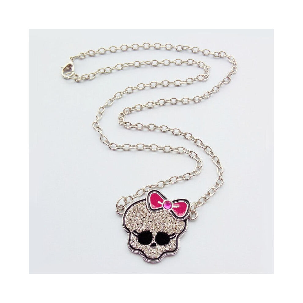(Skull Necklace*4) Harong Halloween Skeleton Bracelet Fashion Punk Gothic Cute Pink Bow-Knot Skeleton Woman Jewelry New Year's Gift
